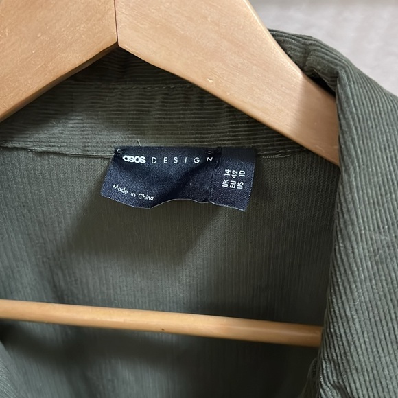 ASOS DESIGN cord mini shirt dress in khaki size 10 runs oversized A476 - Picture 5 of 6